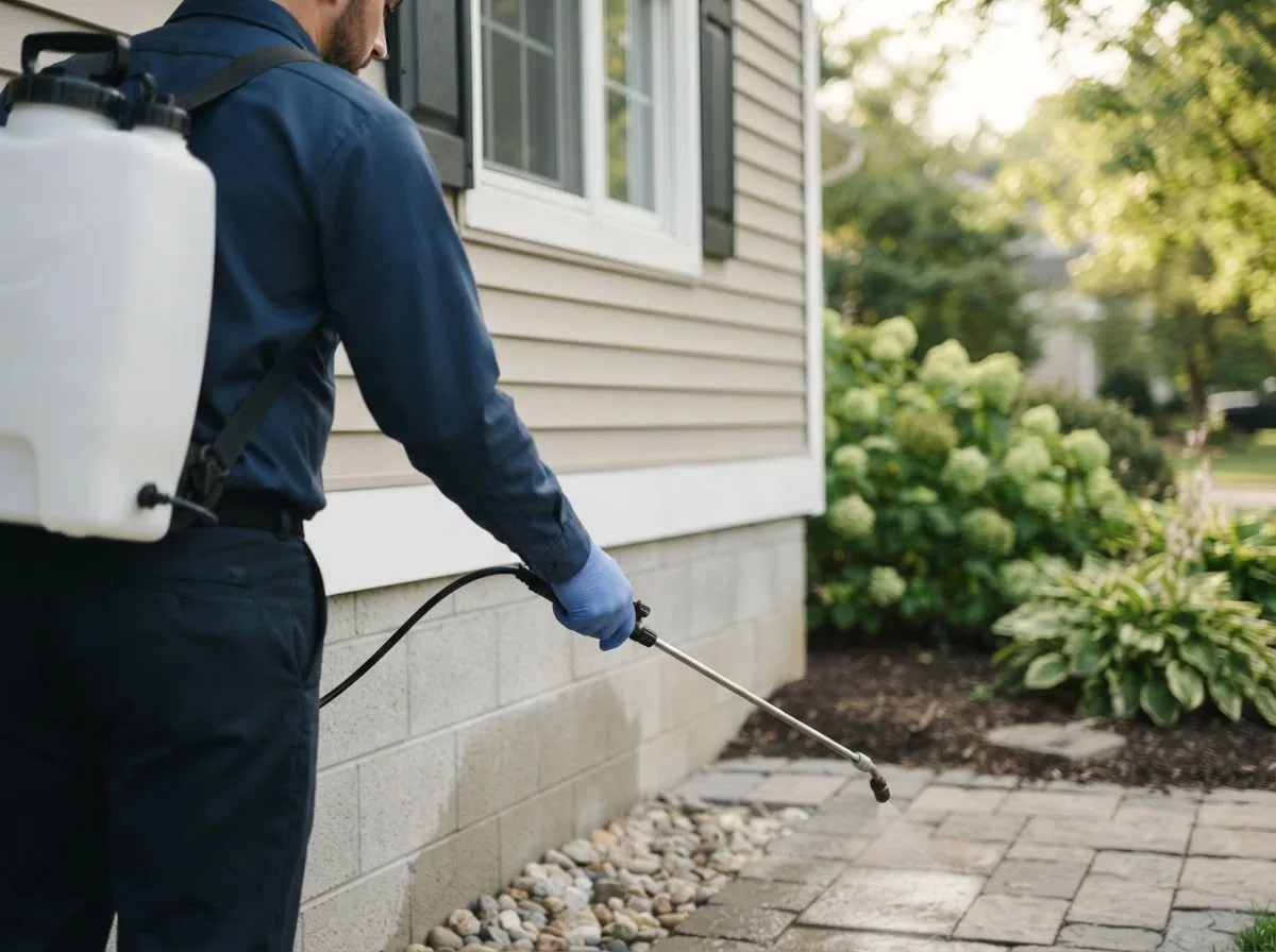 Pest control technician inspecting a home in Central Valley, NY